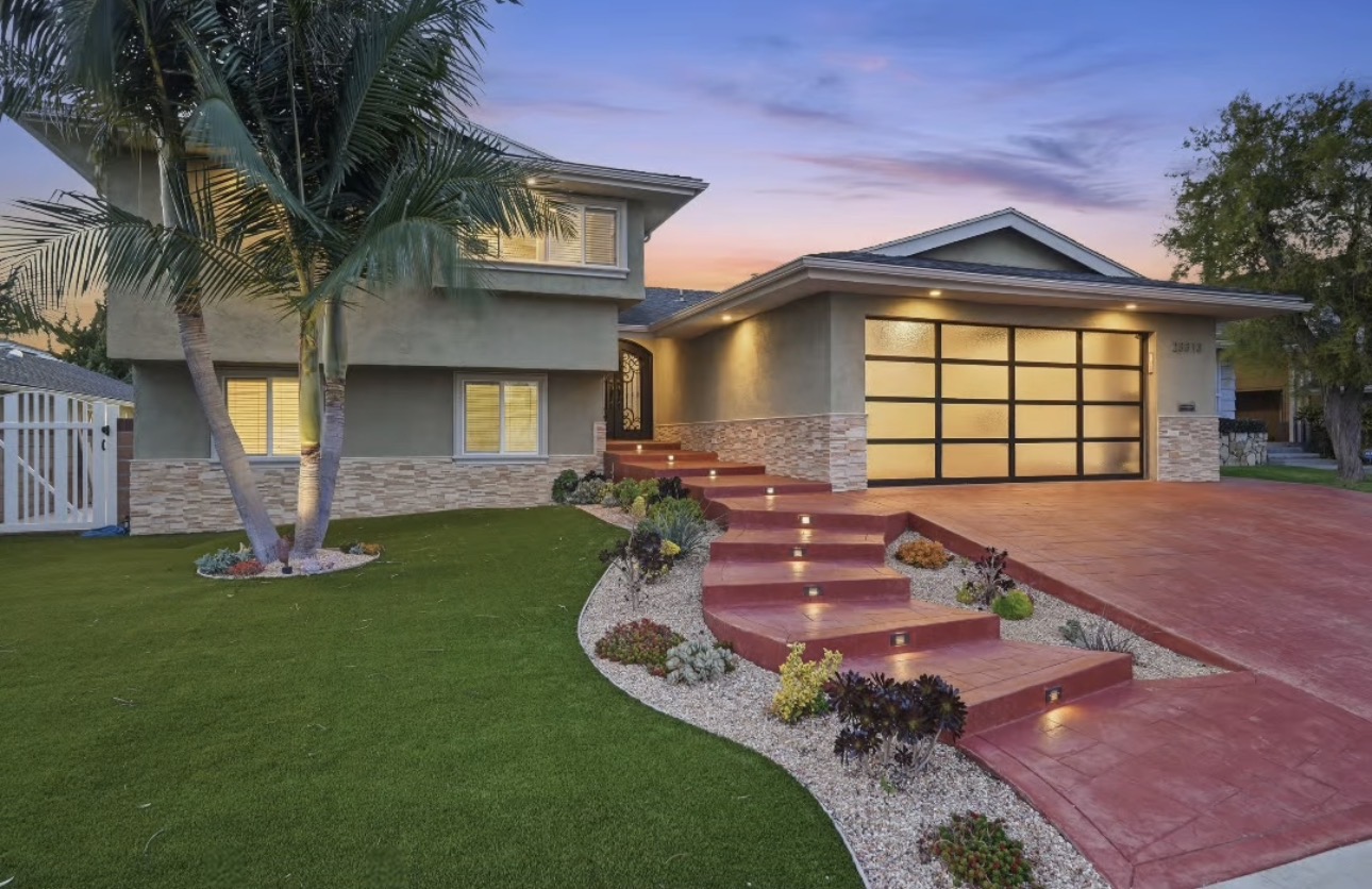 Twilight front exterior of a Southern California home